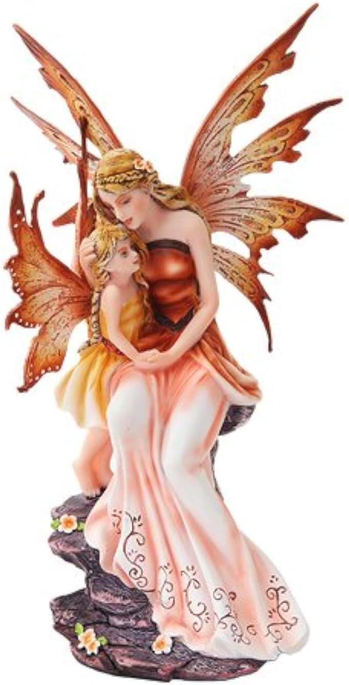 PTC 8.75 Inch Mother and Baby Orange Winged Fairy Statue Figurine-VerdiqueGarden