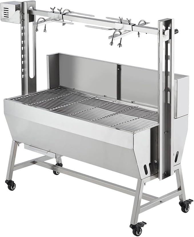 Stainless Steel Electric Pig Rotisserie Grill with Fire Pit & Baffle - 60kg Capacity, 50W Motor for Whole Pig/Lamb, Asador de Puerco Outdoor Camping BBQ-VerdiqueGarden