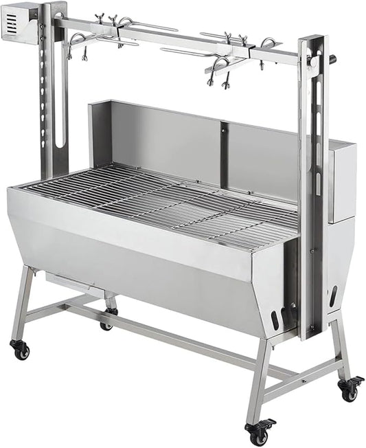 Stainless Steel Electric Pig Rotisserie Grill with Fire Pit & Baffle - 60kg Capacity, 50W Motor for Whole Pig/Lamb, Asador de Puerco Outdoor Camping BBQ-VerdiqueGarden