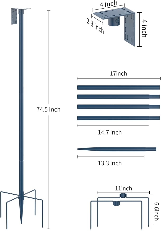 Bird Feeder Pole Stand – 74.5 Inch Height Feeding Station with 1-Inch Dia Heavy Duty for Hanging Feeders, Bird House Pole Mount Kit for Outdoor, Slip-Fit Connection，Blue-VerdiqueGarden
