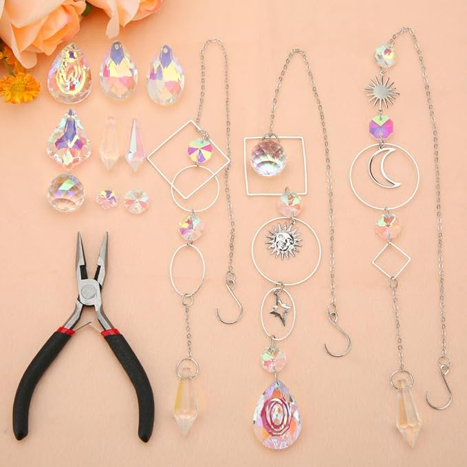 HYBEADS 200 Pcs DIY Suncatcher Making Kits for Adults Crystal Sun Catchers Crafts with Hooks Chains Pendants Rainbow Maker for Window Hanging Prism Indoor Outdoor Garden Xmas Wedding Party Decor-VerdiqueGarden