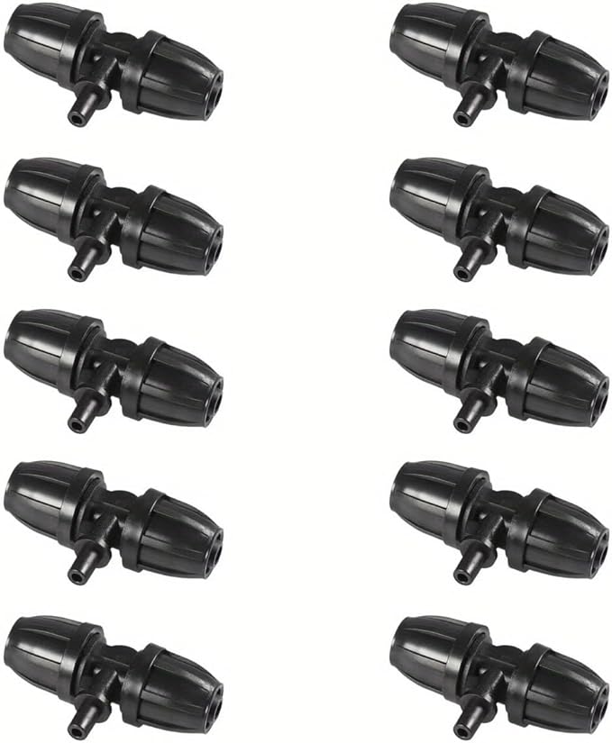 10PCS 5/16 Inch Irrigation Fittings For (5/16" ID X0.43-0.47" OD) Tubing- 1/4 inch Irrigation Tubing, Anti-Drop Locked Barbed Reducing Tee For Drip Hose (BLACK)-VerdiqueGarden