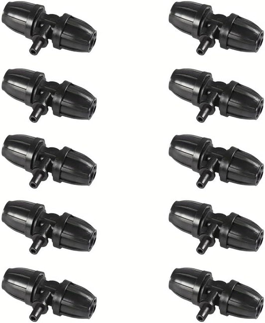 10PCS 5/16 Inch Irrigation Fittings For (5/16" ID X0.43-0.47" OD) Tubing- 1/4 inch Irrigation Tubing, Anti-Drop Locked Barbed Reducing Tee For Drip Hose (BLACK)-VerdiqueGarden