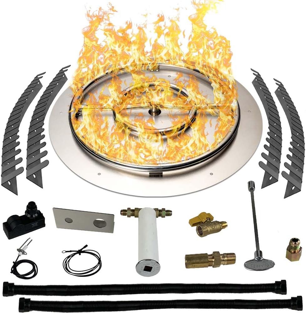 Stainless Steel Fire Pit Burner Pan & Ring Pro Kit for Liquid Propane, 22-Inch Pan, 18-Inch Ring, 150,000 BTU Max-VerdiqueGarden