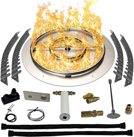 Stainless Steel Fire Pit Burner Pan & Ring Pro Kit for Liquid Propane, 22-Inch Pan, 18-Inch Ring, 150,000 BTU Max-VerdiqueGarden