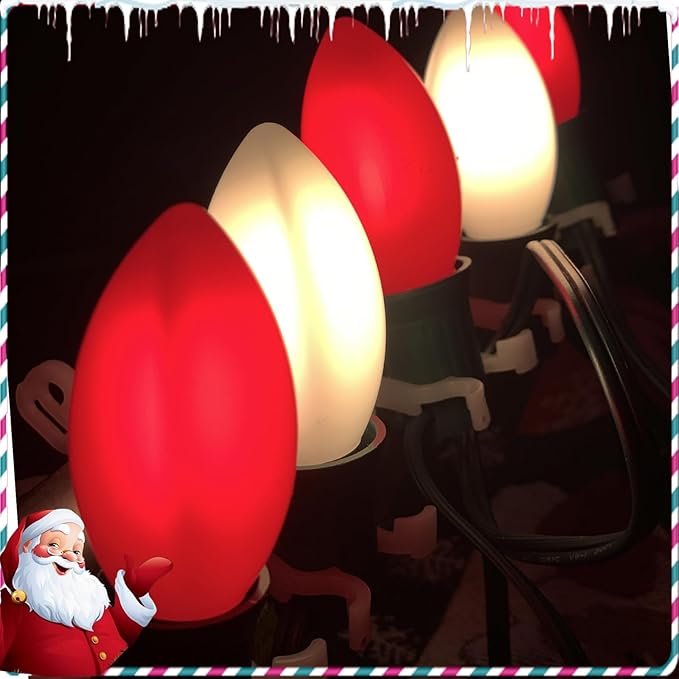 Red White LED Christmas Lights 25FT - Vintage C9 Outdoor String with 26 Bulbs, Extendable Commercial Holiday Decor for Roofline, Patio, Backyard & Parties-VerdiqueGarden