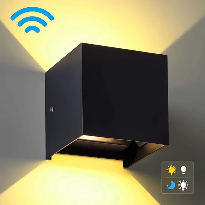 LANFU LED Aluminum Waterproof Wall Lamp, (Upgrade Dusk to Dawn Sensor) Waterproof Outdoor Light 20W 100-277V 2800K-3000K(Not dimmable) Outdoor Wall Light Warm Light 2LEDS (Black-20W-Larger)-VerdiqueGarden