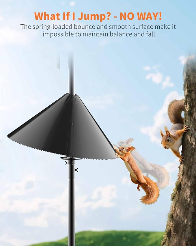 Squirrel Baffle for Bird Feeder Pole - Polycarbonate Bird Feeder Baffle with Stainless Steel Spring for Better Protection, 19 Inch Squirrel Guard for Outside Pole Mount, Metal Buckle-VerdiqueGarden