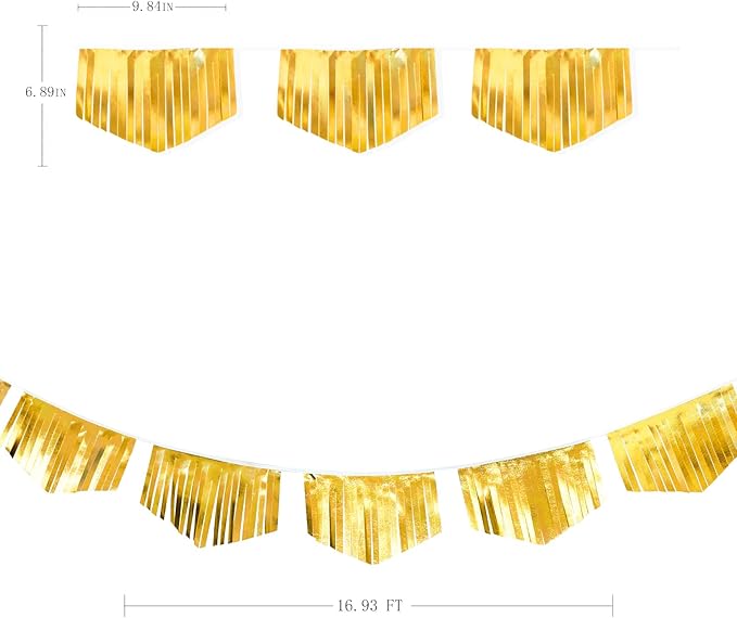 Gold Tassel Banner Double Sided Metallic Fabric Pennant Bunting Flag Garland for Graduation Birthday Anniversary Bachelorette Engagement Wedding Bridal Shower Baptism Hen Party Decorations Supplies-VerdiqueGarden