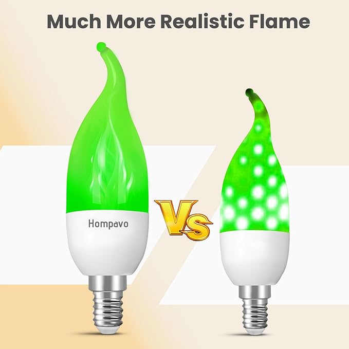 Hompavo 【Upgraded LED Flame Light Bulbs, 3 Modes Flickering Light Bulbs, E12 Chandelier Base Candle Fire Light Bulb for Halloween Christmas Party Porch Indoor & Outdoor Home Decoration, Green 6 Pack-VerdiqueGarden