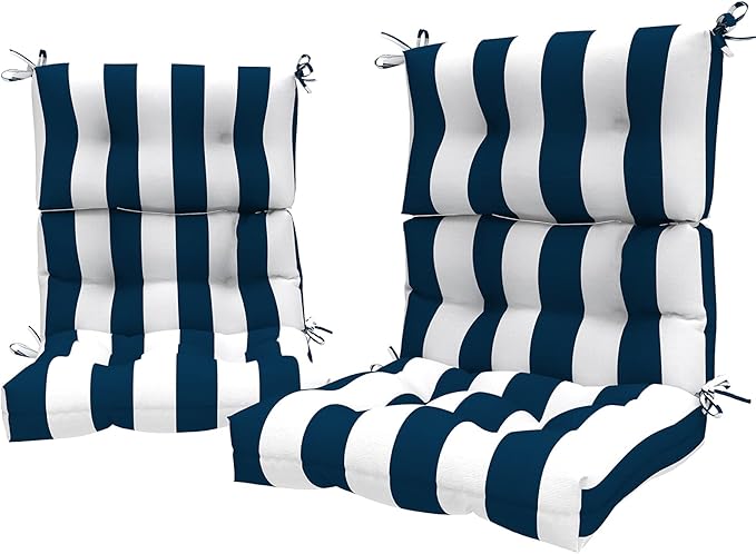 LVTXIII 2 Pack Outdoor High Back Cushions Patio Tufted Seat and Back Chair Cushions with Ties, Replacement Chair Pad for Outdoor Furniture Decoration (44” L x 22 W”, Set of 2, Cabana Navy)-VerdiqueGarden
