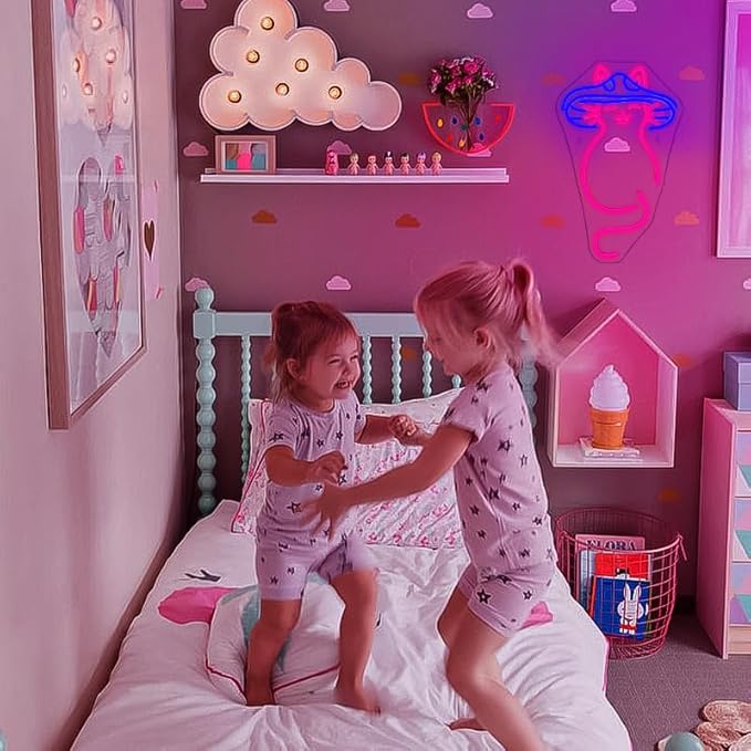 Mushroom Cat Neon Sign Cat Neon Signs for Wall Decor Dimmable Mushroom Cat Neon Lights LED Light Up Sign for Bedroom,Living Room,Bar,Party,Christmas,Birthday Art Gift-VerdiqueGarden