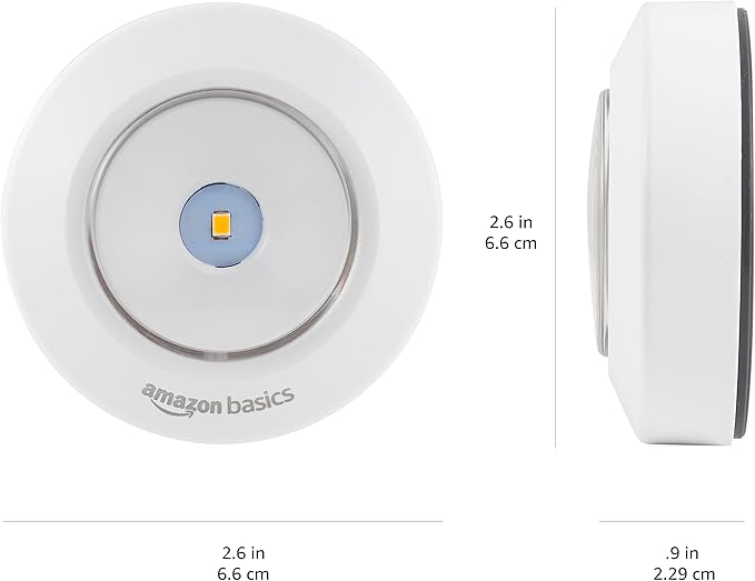 Amazon Basics LED Puck Lights, Battery Operated, 50 Lumens 2 Pack, Tap Light, Stick on Lights, Under Cabinet Lighting, Ideal for Kitchen Cabinets, Closets, Garage and More, White-VerdiqueGarden