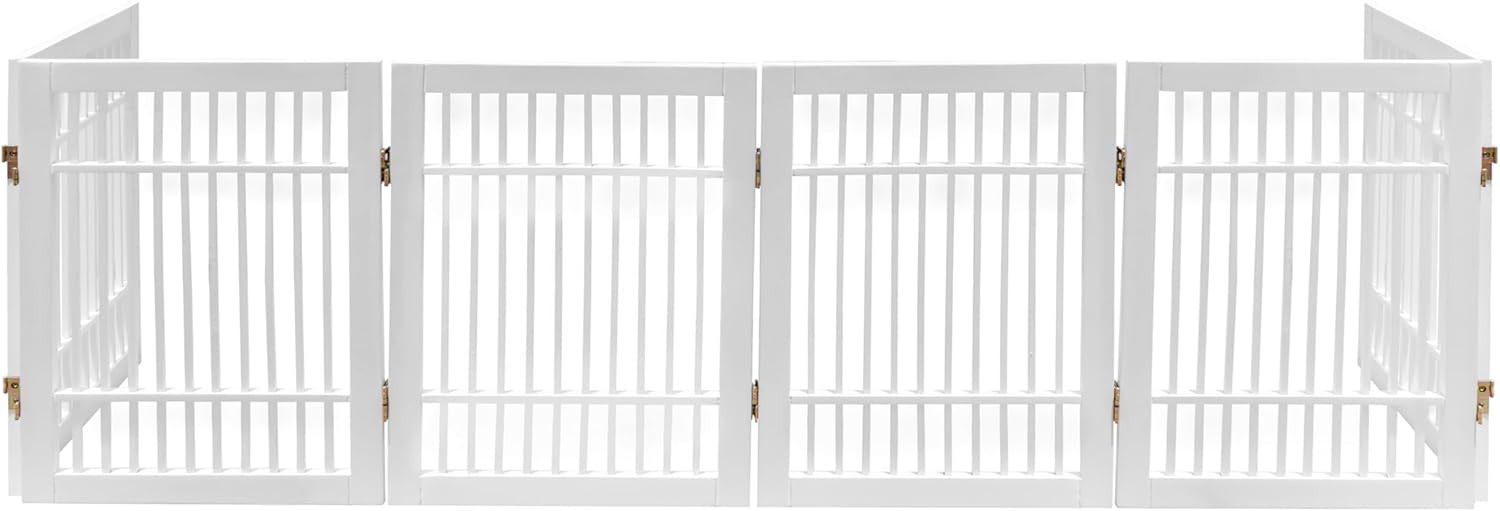 Pet Dog Gate Strong and Durable Freestanding Folding Acacia Hardwood Portable Wooden Fence Indoors or Outdoors by Urnporium (White Pet Gate, 6 Panel 24" Tall)-VerdiqueGarden