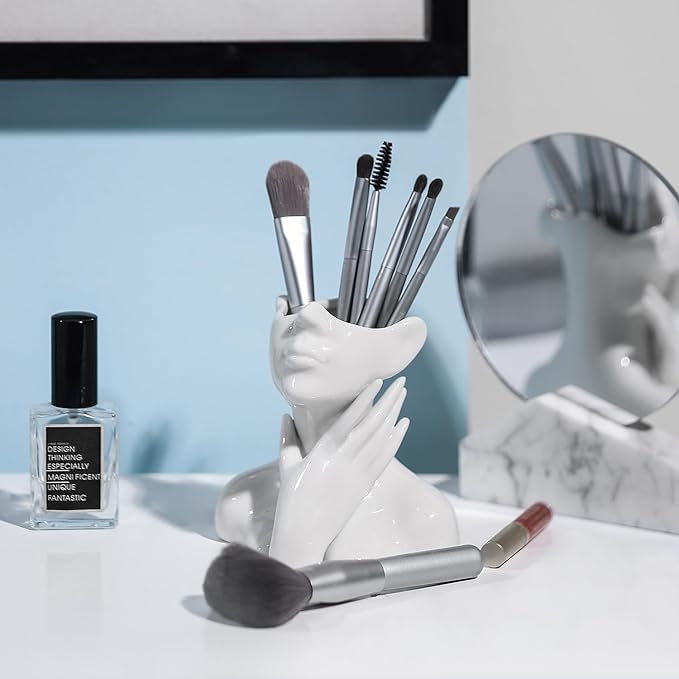 XSMXLNKWL Ceramic Face Vase White Flower Vase for Decor, Female Face Vase Art, Modern Decorative Vase Centerpiece for Table, Shelf, Living Room, Office, Bedroom, Small-VerdiqueGarden