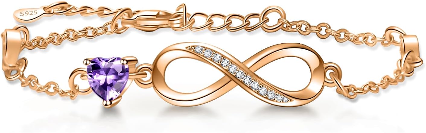 Bracelets for Women Sterling Silver Infinity Heart Bracelet Charms Bracelet Trendy Dainty Gift for Ladies Womens Wife Bride Sister Friend Anniversary Birthday Mothers Day Valentines Gifts for Her