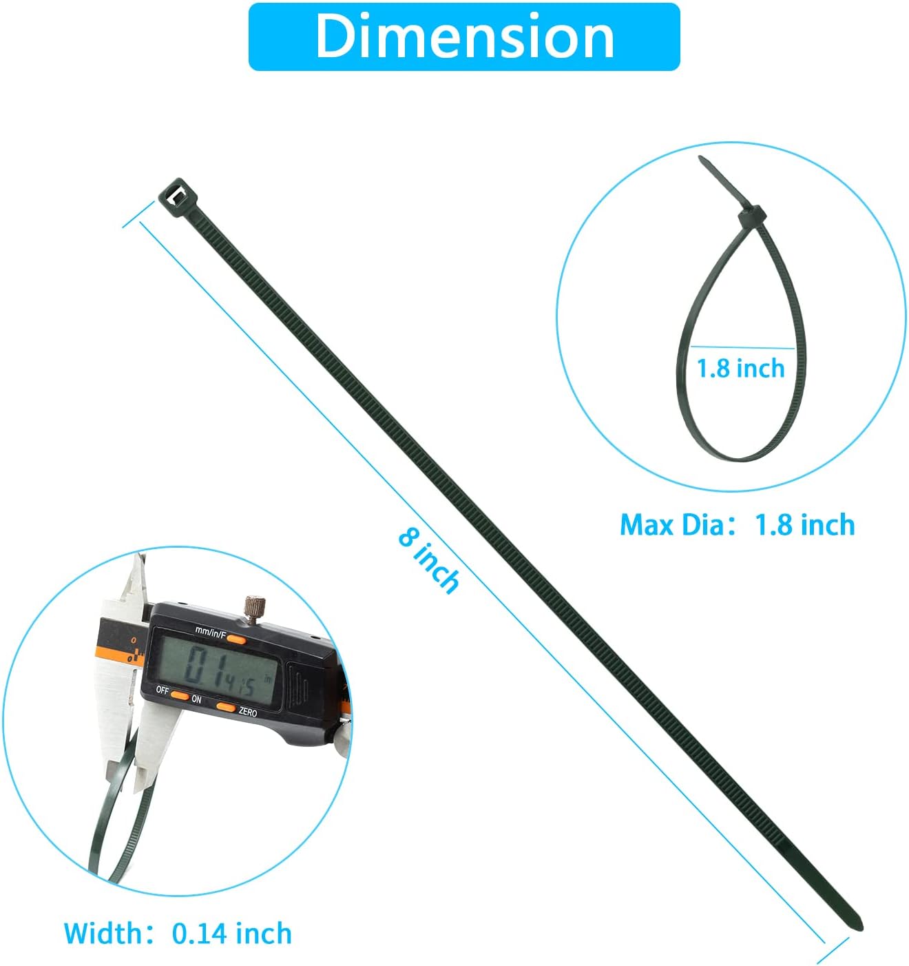 8 Inch Garden Green Zip Tie 1000 PCS, 40 Lbs - Small to Medium Zip Tie, Nylon PA66 UV Resistant Cable Tie Heavy Duty for Indoor and Outdoor Use - Ideal for bundling and securing objects-VerdiqueGarden