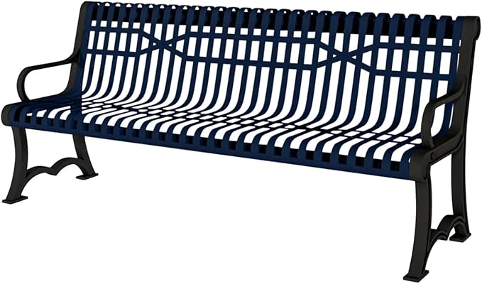 Heavy-Duty Outdoor Bench Thermoplastic Coated, Slatted Steel, Commercial-Grade Garden Bench, Made in America (Portable with Back, 4 Ft, Textured Dark Blue)-VerdiqueGarden