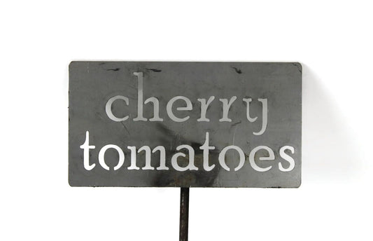 Classic Metal Garden Markers 19 Inches Tall (cherry tomatoes, Raw, Unfinished Steel (will rust with time))-VerdiqueGarden