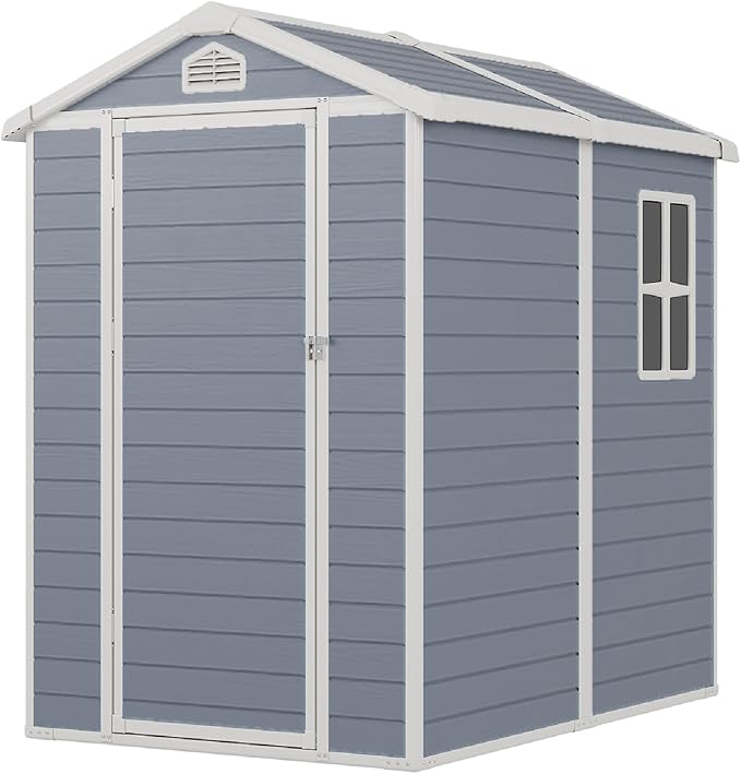 Storage Shed Plastic Outdoor Storage Shed Waterproof Container House with Lockable Door and Transparent Window for Garden, Lawn, Backyard, Patio (6x4FT)-VerdiqueGarden