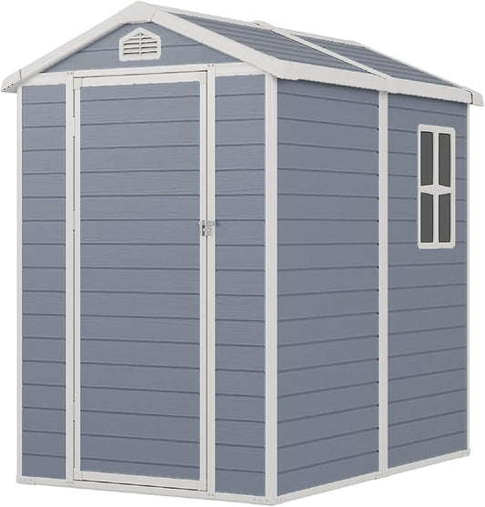 Storage Shed Plastic Outdoor Storage Shed Waterproof Container House with Lockable Door and Transparent Window for Garden, Lawn, Backyard, Patio (6x4FT)-VerdiqueGarden