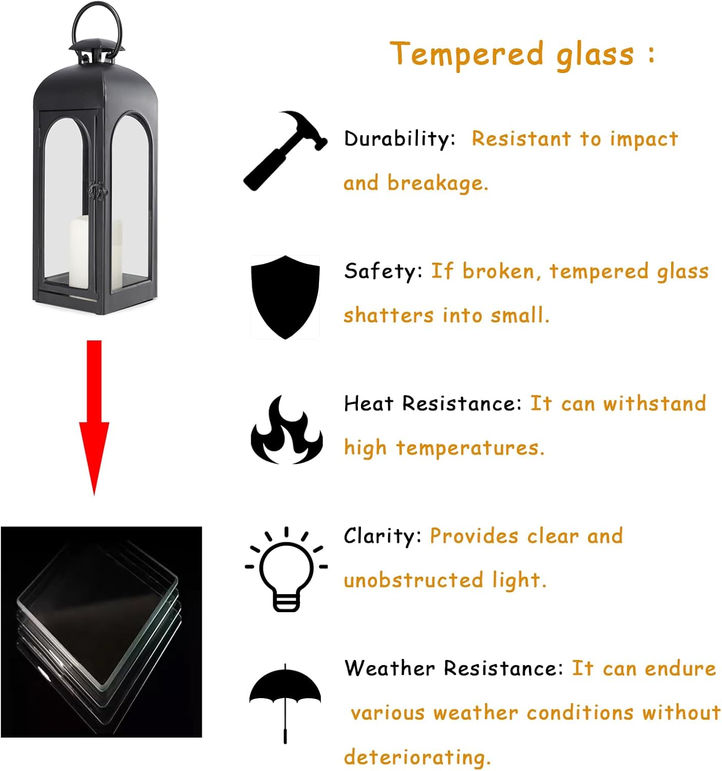 Bdor 2 Pack 16 Inches Metal and Tempered Glass Decorative Lantern with Electronic Wax Effect - Indoor/Outdoor Decorative Lighting, Handcrafted Aesthetic, Perfect for Home, Parties, and Holiday Decor-VerdiqueGarden