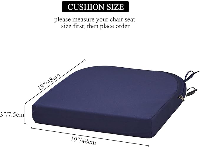 19 x 19 Inch Outdoor Seat Cushions for Patio Furniture with Non Slip and Ties Waterproof & UV Resistant Round Corner Outdoor Chair Cushions Replacement Set of 2, Navy Blue-VerdiqueGarden