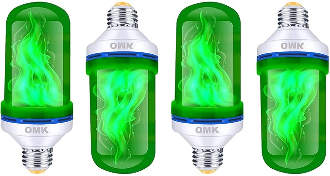 OMK 4 Pack Green Light Bulbs, Christmas Flame LED Light Bulbs Decorations Flickering/Breathing/Ligting/Gravity 4 Modes Flame Bulb for Bars Hotel Yard Porch Party Outdoor Decorative Holiday Gifts-VerdiqueGarden