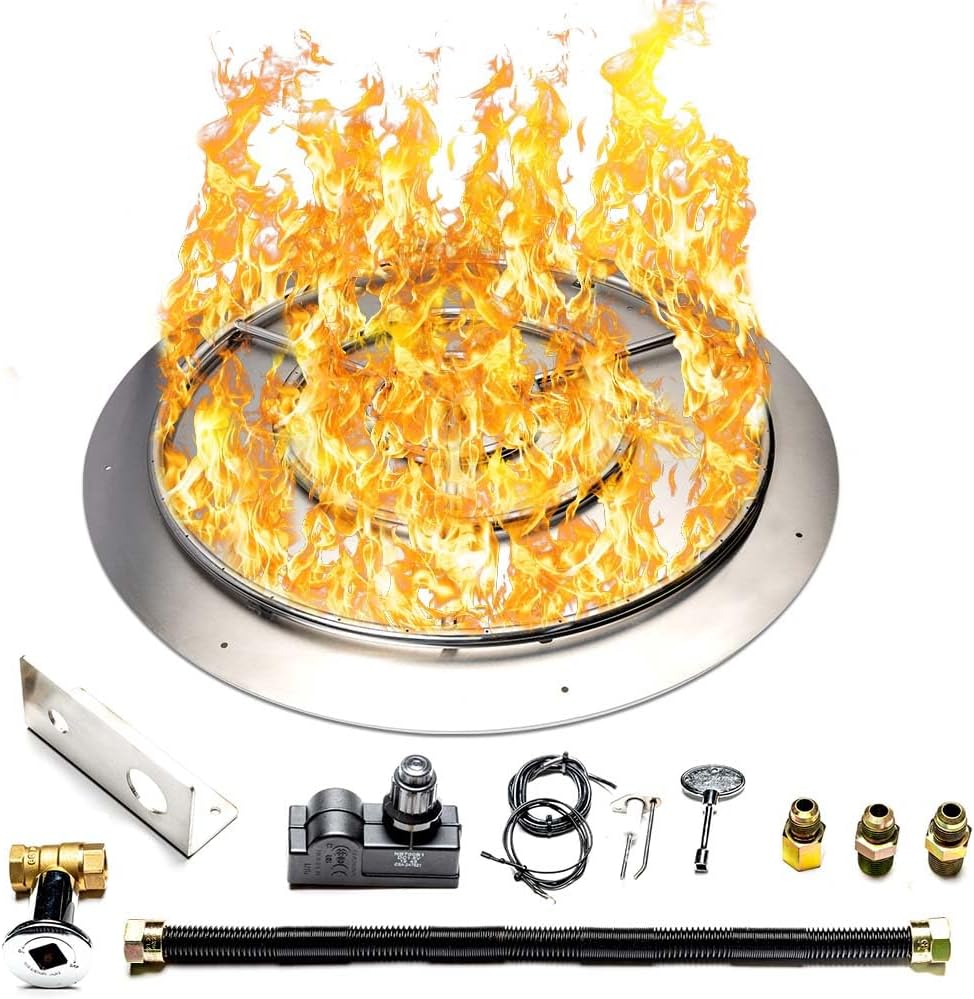 Stainless Steel Fire Pit Burner Pan & Ring Standard Kit with Spark Ignition for Natural Gas, 36-Inch Pan, 30-Inch Ring, 250,000 BTU Max-VerdiqueGarden