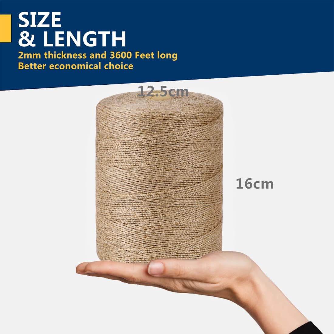 PerkHomy Jute Twine String 3600 Feet Natural Thin for Craft Gardening Plant Gift Wrapping Tag Art Wedding Home Decoration Packing Material Christmas Bulk (3600 FT * 2mm (3Ply))-VerdiqueGarden