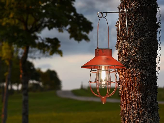 YAKii 2 Pack Solar Lantern Hanging Waterproof Outdoor Metal Solar Lamp with Warm White Light Decorate for Yard Garden Pathway Patio Porch Decor (Red)-VerdiqueGarden