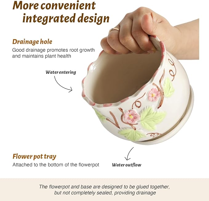 Ceramic Plant Pots with Drainage Holes and Saucers, Round Flower Pots for Indoor Plant, 3.9/5.2/6.7 Inches Small Flower Planters Set of 3-VerdiqueGarden