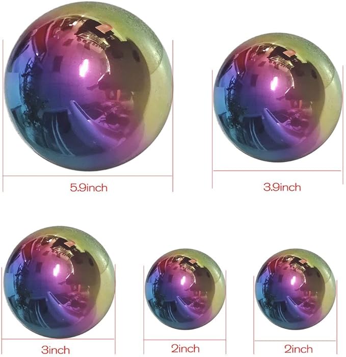 Nerien Gazing Ball, Stainless Steel Garden Mirror Globe, Polished Ornament Sphere, Hollow Floating Reflective Hemisphere, for Home Outdoor Pond Housewarming Swimming Pool Decoration, Rainbow, 5Pcs Mix-VerdiqueGarden