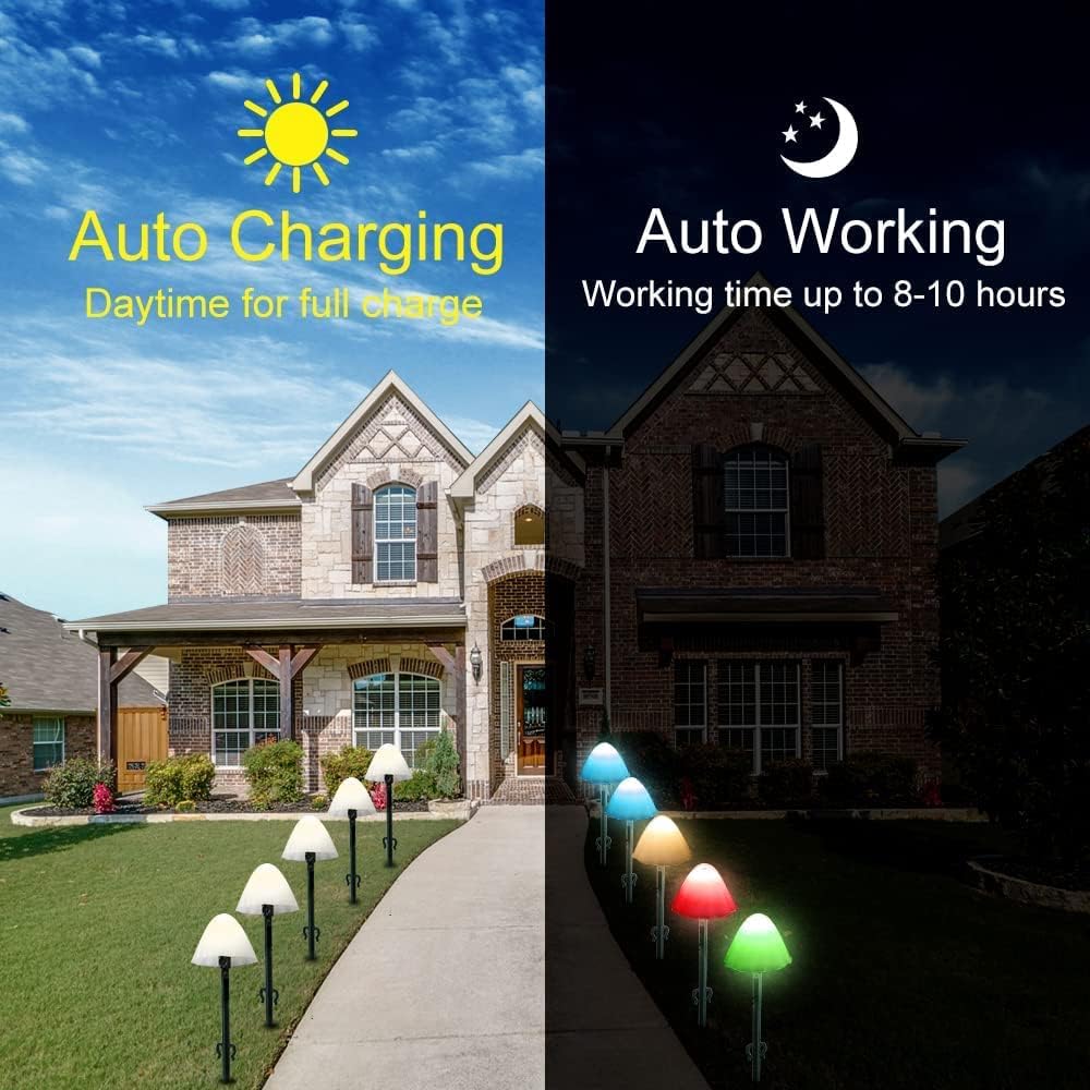 Outdoor Solar Garden Lights, Set of 12 Mini Solar Mushroom Light Outdoor Waterproof Cute Mushroom Shaped Pathway Landscape Lights for Yard Patio Garden Party Wedding Festival Decoration （Multicolor-VerdiqueGarden