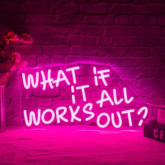 WLHOPE What If It All Works Out Neon Sign Pink Neon Signs for Wall Decor Dimmable Neon Lights LED Sign for Bedroom,Living Room,Bar,Party,Christmas,Birthday Gift-VerdiqueGarden