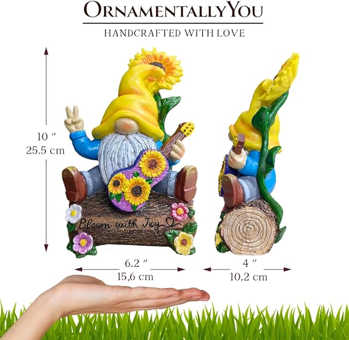 Spring & Summer-Themed Garden Statues – Adorable Outdoor Decor for Lawn, Patio & Porch (Bloom with Joy Sunflower Gnome 10" Garden Statue Figurine with Guitar, Spring and Summer Home Decoration)-VerdiqueGarden