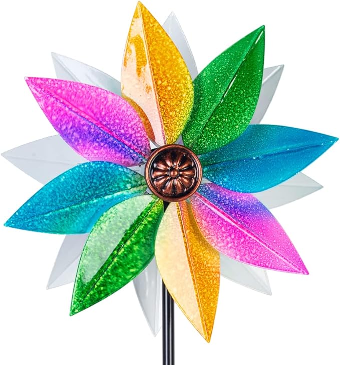DREAMYSOUL Wind Spinners for Yard and Garden, 37" Wind Spinner Metal Colorful Kinetic Sculpture Spinners for Outdoor Patio Yard Lawn Garden Decorations (Double Blade)-VerdiqueGarden