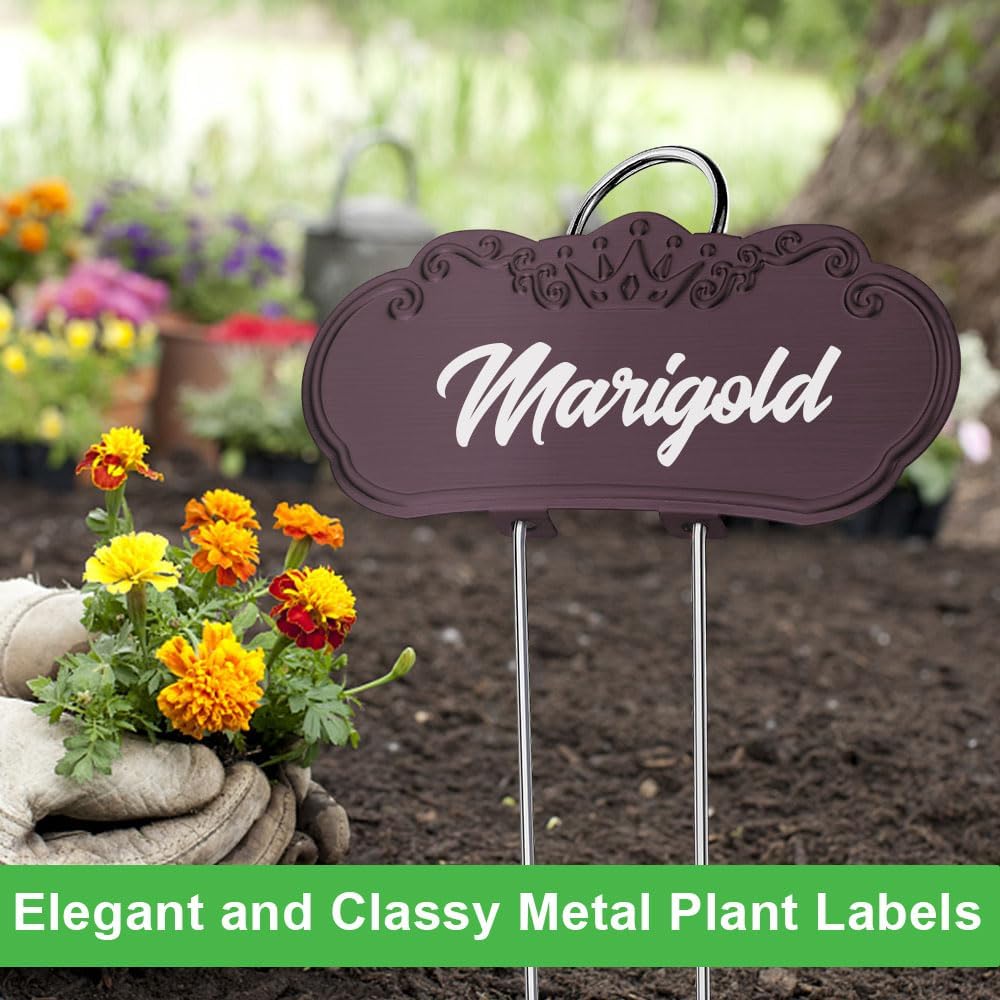 Metal Plant Labels, Tall Outdoor Garden Markers for Flowers, Fruits and Vegetables, 304 Stainless Steel Weatherproof Signs (25 Pack, 4" x 1.9", Purplish Red)-VerdiqueGarden