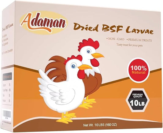 Adaman Dried Black Soldier Fly Larvae 10 LBS-100% Natural Non-GMO BSF Larvae-More Calcium Than Dried Mealworms High-Protein Chickens Treats, Food for Wild Birds, Ducks, Layer Hens