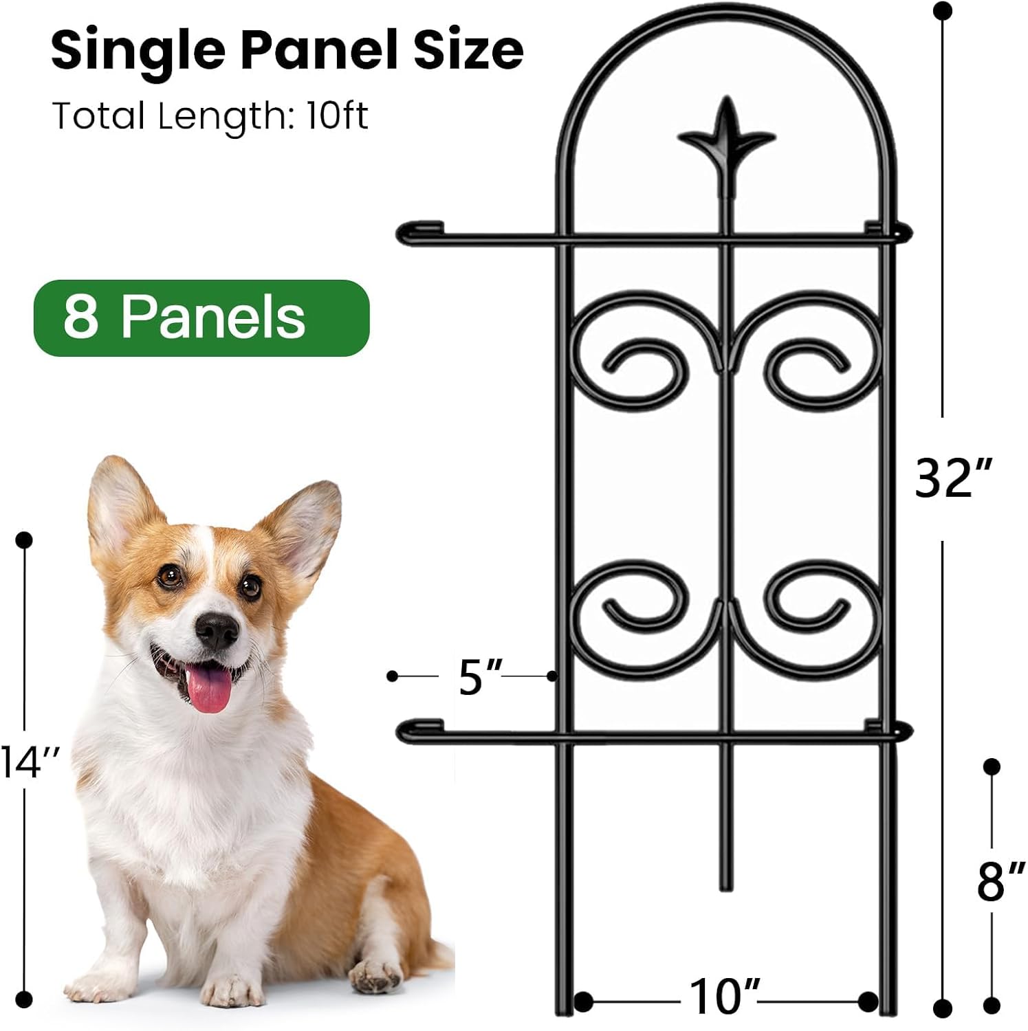 AMAGABELI GARDEN & HOME 8 Panels 32in(H)×10ft(L) Decorative Garden Fences and Borders for Dogs Pre-Linking Panels No Dig Garden Edging Border Fence for Animal Barrier Fencing for Flower Bed Yard Patio-VerdiqueGarden