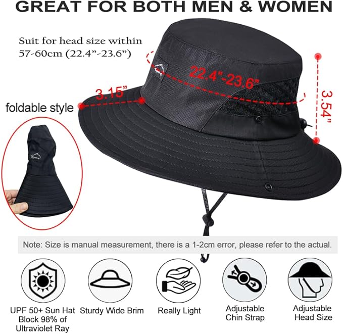 Fishing Hat, UPF50+ Wide Brim Sun Hat for Men Women, UV Protection Hiking Beach Bucket Hats Summer Safari Hat-VerdiqueGarden