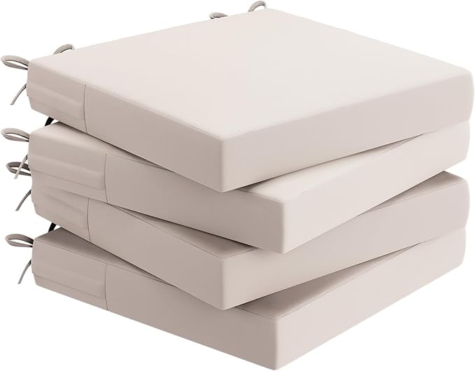 AAAAAcessories Outdoor Seat Cushions for Chairs, Waterproof, Fade-Resistant Patio Furniture Replacement Cushions, 18.5" x 16" x 3", Set of 4, Khaki Beige-VerdiqueGarden