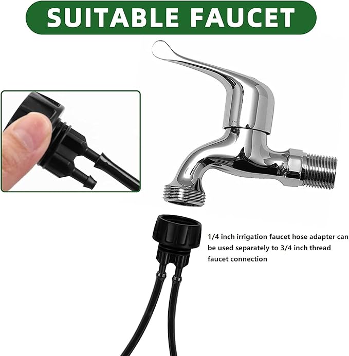 1/4 Inch Drip Irrigation Tubing to Faucet Adapter Connector, 2 Way Y Splitter for 3/4" Inch Garden Hose to 1/4 Inch Drip Irrigation Hose-VerdiqueGarden
