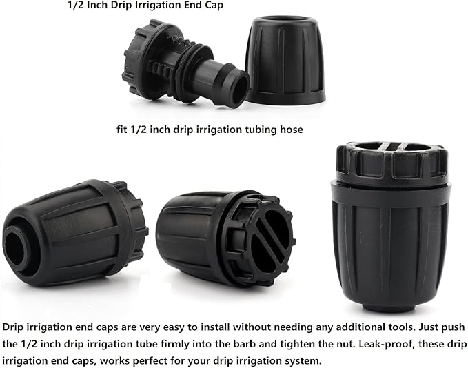 1/2 inch Drip Irrigation Fittings End Caps For (0.52" ID x 0.65" OD) 16mm Drip Irrigation Tubing Connectors End Plugs-10 Pack-VerdiqueGarden