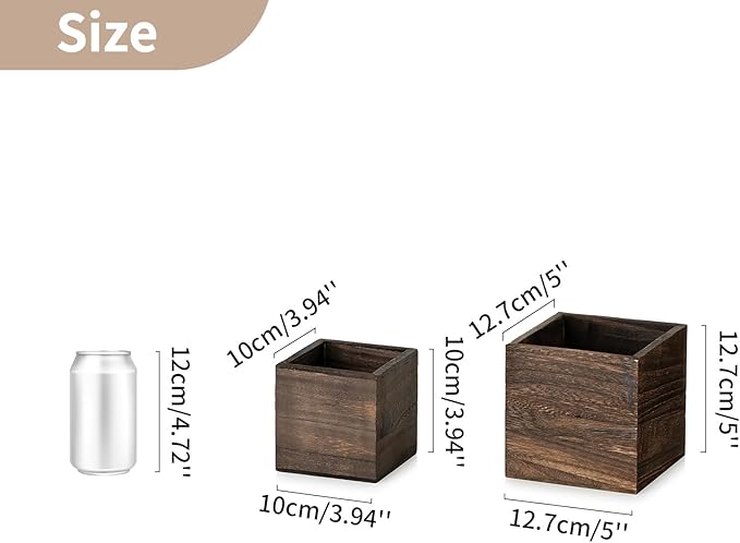 NUPTIO Wooden Box for Centerpiece Wedding: 6 Pcs Rustic Square Planter Box for Christmas Centerpiece Table Fall Decorations - 4×4" & 5×5" Small Wood Vases Flower Pots for Windowsill Home Garden Decor-VerdiqueGarden