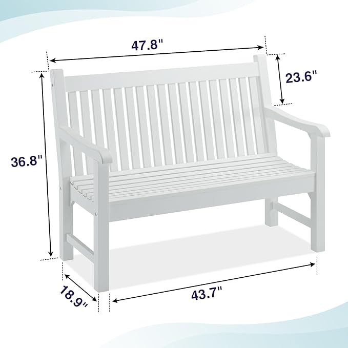 Psilvam 2-Person Poly Lumber Outdoor Bench with 700 Lbs Weight Capacity – Weatherproof Garden Seating for, Balcony Porch & Park, All-Weather Fade-Resistant Patio Furniture (White)-VerdiqueGarden