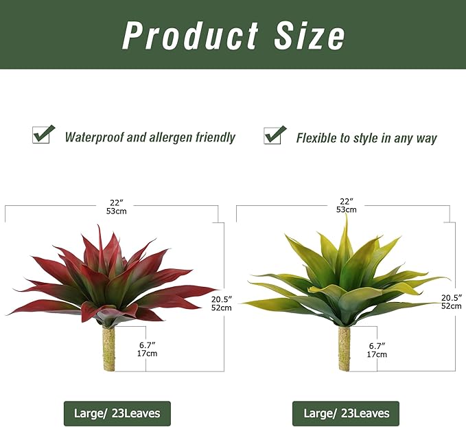 Artificial Agave Plants,Large UV Resistant Fake Agave Planters for Indoor and Outdoor Decorating Tropical Plant Succulents Greenery Indoor Decor (2Pack,22" Yellow)-VerdiqueGarden
