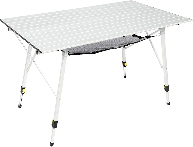 PORTAL Camping Table Portable Foldable with Adjustable Legs, Aluminum Folding Table Roll Up Table with Carrying Bag for Outdoor, Beach, Picnic, Backyards, BBQ and Party, Silver, Big-VerdiqueGarden