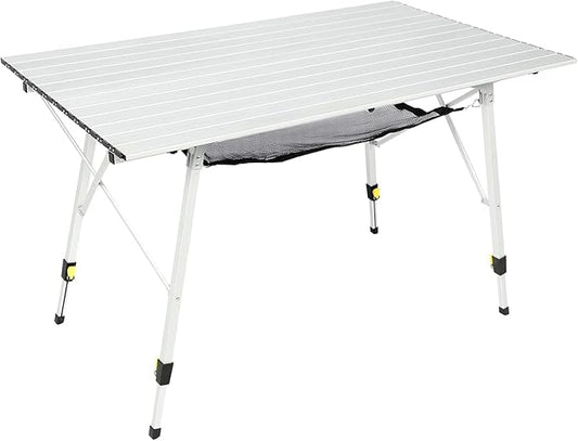 PORTAL Camping Table Portable Foldable with Adjustable Legs, Aluminum Folding Table Roll Up Table with Carrying Bag for Outdoor, Beach, Picnic, Backyards, BBQ and Party, Silver, Big-VerdiqueGarden