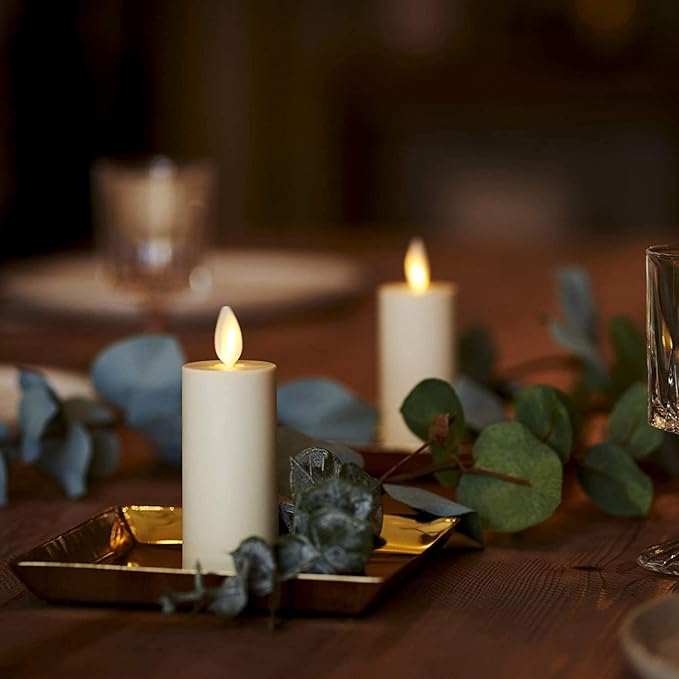 Luminara Outdoor Votive Flameless LED Candle, Set of 2 Ivory 1.5" x 4", Moving Flame Battery Operated Timer Remote Ready IPX4 Matte Plastic Finish-VerdiqueGarden